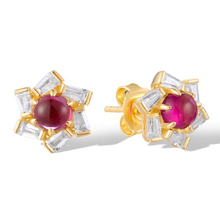 Sterling Silver w/ Yellow Plating Earrings Synthetic Red Spinel,White Cubic Zirconia (E321334RNZSY925)