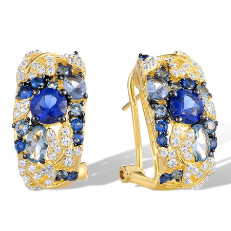 Sterling Silver w/ Yellow Black Plating Earrings Synthetic Blue Spinel,White Cubic Zirconia (E321338BLZSC925)