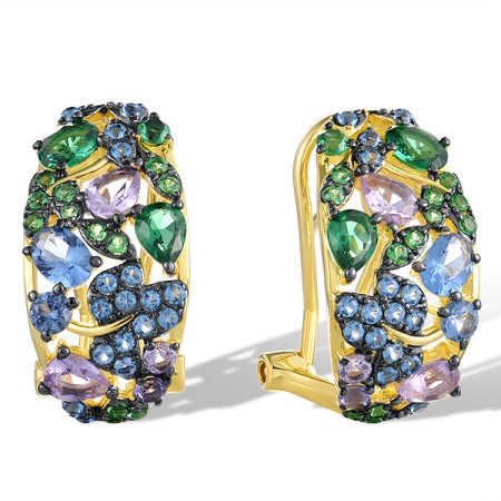 Sterling Silver w/ Yellow Black Plating Earrings Synthetic Blue Spinel,Synthetic Green Spinel,Synthetic Purple Spinel (E321339BGPNSC925)