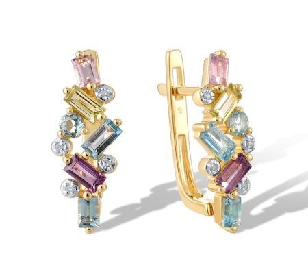 14KYW Earrings Amethyst,Blue Topaz (Swiss Blue),Diamond,Peridot (E321343ABLP14KYW)