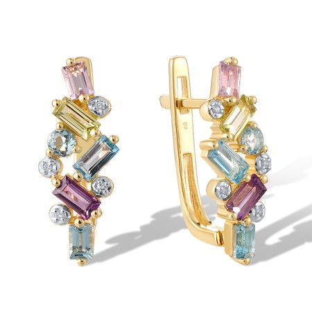 14KYW Earrings Amethyst,Blue Topaz (Swiss Blue),Diamond,Peridot (E321343ABLP14KYW)