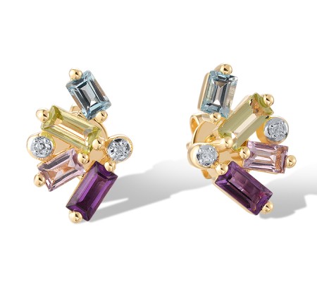 14KYW Earrings Amethyst,Blue Topaz (Swiss Blue),Diamond,Peridot (E321345ABLP14KYW)