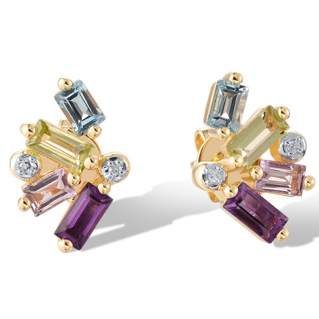 14KYW Earrings Amethyst,Blue Topaz (Swiss Blue),Diamond,Peridot (E321345ABLP14KYW)