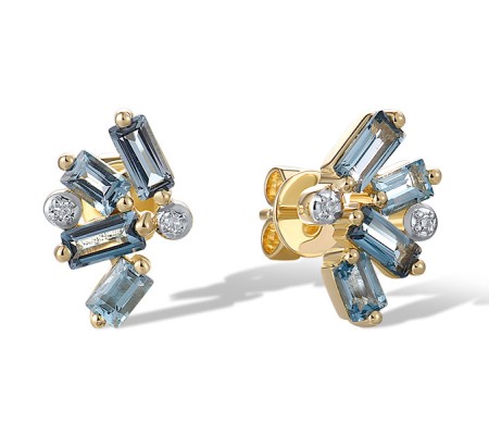 14KYW Earrings London Blue Topaz,Blue Topaz (Swiss Blue),Diamond (E321345BLL14KYW)