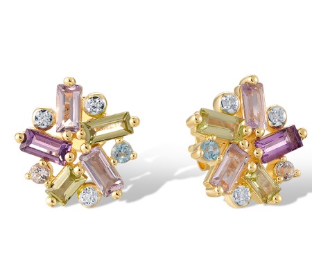 14KYW Earrings Blue Topaz (Sky Blue),Blue Topaz (Swiss Blue),Diamond,Peridot,Amethyst (E321346ABLP14KYW)