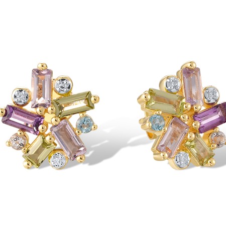 14KYW Earrings Blue Topaz (Sky Blue),Blue Topaz (Swiss Blue),Diamond,Peridot,Amethyst (E321346ABLP14KYW)