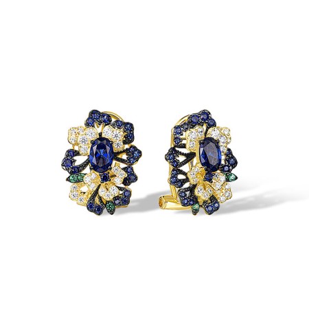 Sterling Silver w/ Yellow Black Plating Earrings Synthetic Green Spinel,White Cubic Zirconia,Created Sapphire,Synthetic Blue Spinel (E321361MULSC925)