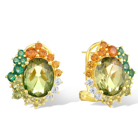 Sterling Silver w/ Yellow Plating Earrings Mix Glass,Synthetic Green Spinel,Synthetic Green Spinel ,Synthetic Yellow Spinel,White Cubic Zirconia (E321388MULSY925)