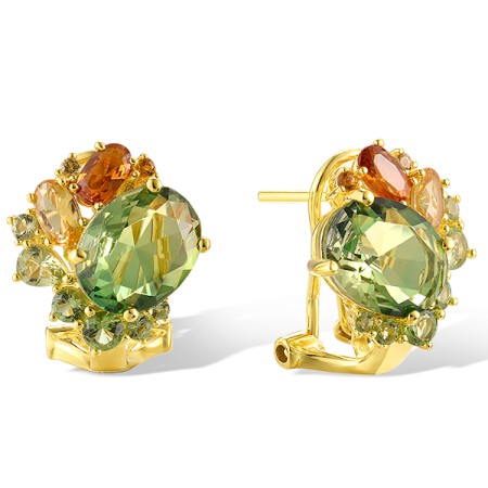 Sterling Silver w/ Yellow Plating Earrings Mix Glass,Synthetic Green Spinel,Synthetic Green Spinel ,Synthetic Yellow Spinel (E321389MULSY925)