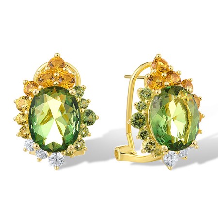 Sterling Silver w/ Yellow Plating Earrings Mix Glass,Synthetic Green Spinel,Synthetic Green Spinel ,Synthetic Yellow Spinel,White Cubic Zirconia (E321390MULSY925)
