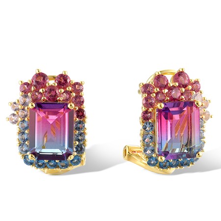 Sterling Silver w/ Yellow Plating Earrings Mix Glass,Synthetic Blue Spinel,Synthetic Morgan Spinel,Synthetic Red Spinel (E321391MULSY925)