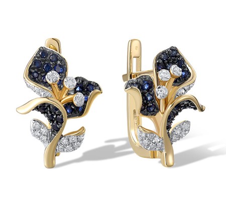 14KYWB Earrings Diamond,Blue Sapphire (E321395SAP14KYWB)