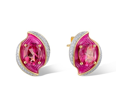 14KYW Earrings Diamond,Enamel,Pink Topaz (E321397ENA14KYW)