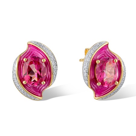 14KYW Earrings Diamond,Enamel,Pink Topaz (E321397ENA14KYW)