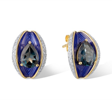 14KYW Earrings Diamond,Enamel,London Blue Topaz (E321398ENA14KYW)
