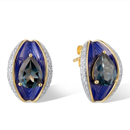 14KYW Earrings Diamond,Enamel,London Blue Topaz (E321398ENA14KYW)