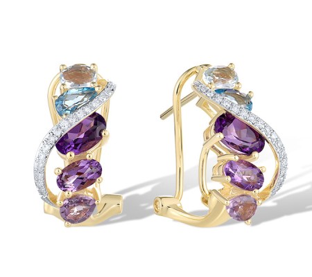 14KYW Earrings Blue Topaz (Swiss Blue),Diamond,Amethyst,Blue Topaz (Sky Blue) (E321501ABBT14KYW)