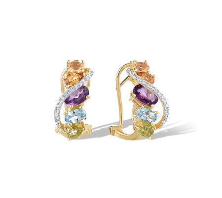 14KYW Earrings Blue Topaz (Swiss Blue),Citrine,Diamond,Peridot,Amethyst (E321501MUL114KYW)