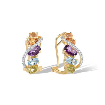 14KYW Earrings Blue Topaz (Swiss Blue),Citrine,Diamond,Peridot,Amethyst (E321501MUL114KYW)