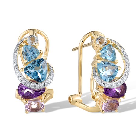 14KYW Earrings Amethyst,Blue Topaz (Sky Blue),Blue Topaz (Swiss Blue),Diamond (E321502ABBT14KYW)