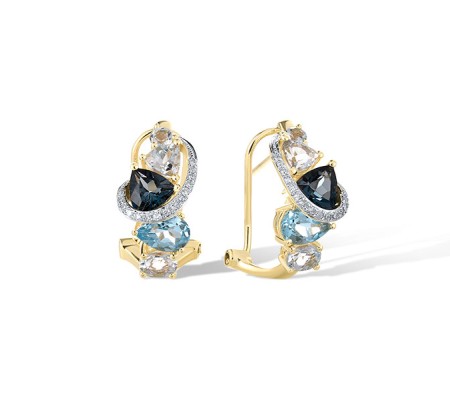 14KYW Earrings London Blue Topaz,Blue Topaz (Sky Blue),Blue Topaz (Swiss Blue),Diamond (E321502BKLT14KYW)