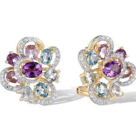 14KYW Earrings Blue Topaz (Sky Blue),Blue Topaz (Swiss Blue),Diamond,Amethyst (E321503ABBT14KYW)