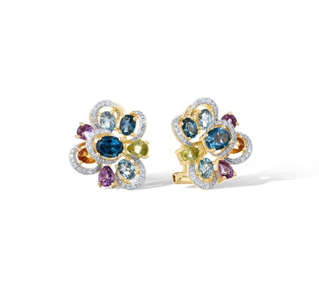 14KYW Earrings Citrine,Diamond,London Blue Topaz,Peridot,Amethyst,Blue Topaz (Swiss Blue) (E321503MUL114KYW)