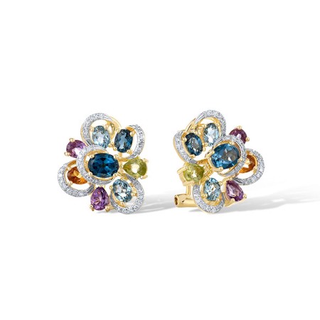 14KYW Earrings Citrine,Diamond,London Blue Topaz,Peridot,Amethyst,Blue Topaz (Swiss Blue) (E321503MUL114KYW)