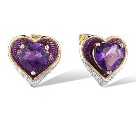 14KYW Earrings Amethyst,Diamond,Enamel (E321527ENA14KYW)