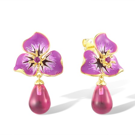 Sterling Silver w/ Yellow Plating Earrings Created Ruby,Enamel,Pink Glass (E321617ENA2SY925)