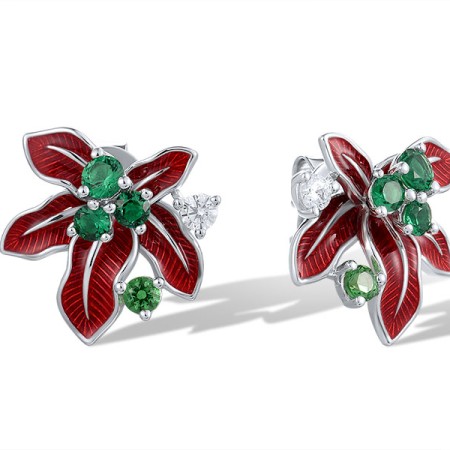 Sterling Silver Earrings Enamel,Synthetic Green Spinel,White Cubic Zirconia (E321652ENASL925)