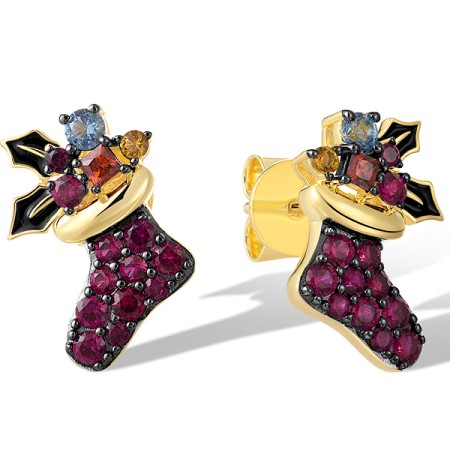 Sterling Silver w/ Yellow Black Plating Earrings Created Ruby,Enamel,Garnet Cubic Zirconia,Synthetic Blue Spinel,Synthetic Yellow Spinel (E321655ENASC925)