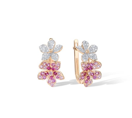 14KRW Earrings Pink Sapphire,Ruby,Diamond (E321672PRU14KRW)