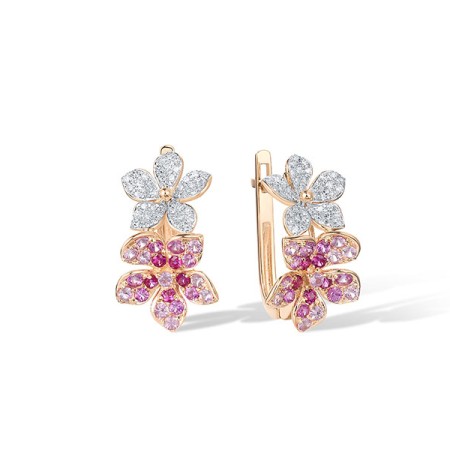 14KRW Earrings Pink Sapphire,Ruby,Diamond (E321672PRU14KRW)