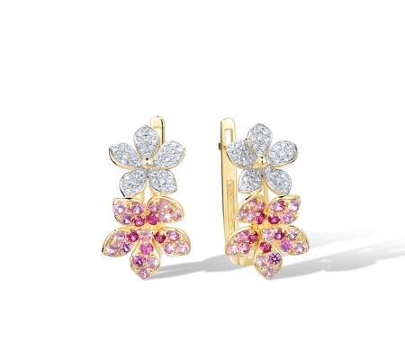 14KYW Earrings Ruby,Diamond,Pink Sapphire (E321672PRU14KYW)