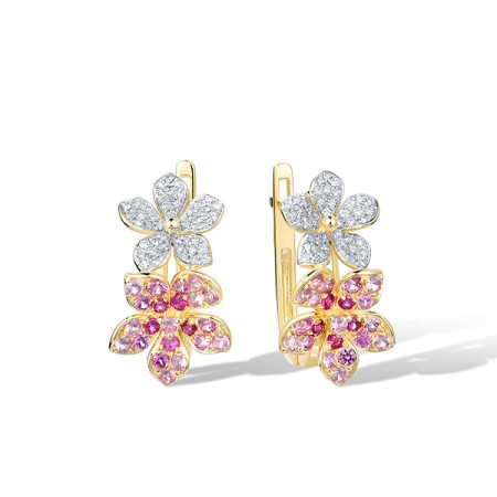 14KYW Earrings Ruby,Diamond,Pink Sapphire (E321672PRU14KYW)