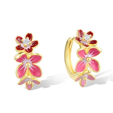 Sterling Silver w/ Yellow Plating Earrings Enamel,White Cubic Zirconia (E321699ENASY925)