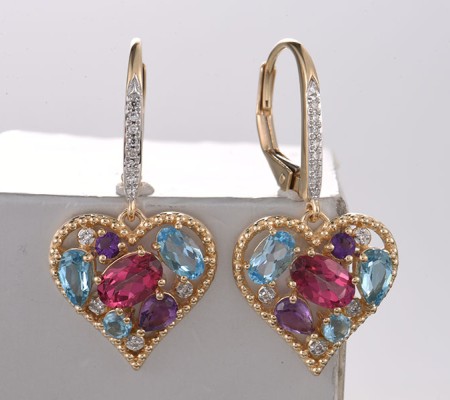 14KYW Earrings Amethyst,Blue Topaz (Swiss Blue),Diamond,Pink Topaz (E321732ABPT14KYW)