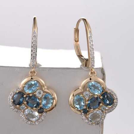 14KYW Earrings Blue Topaz (Swiss Blue),Diamond,London Blue Topaz,Blue Topaz (Sky Blue) (E321733BKLT14KYW)