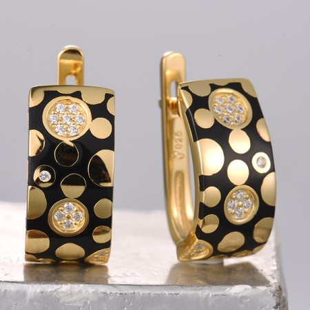 Sterling Silver w/ Yellow Plating Earrings Enamel,White Cubic Zirconia (E321735ENASY925)