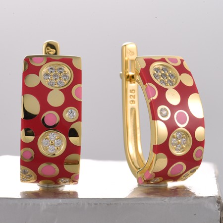 Sterling Silver w/ Yellow Plating Earrings Enamel,White Cubic Zirconia (E321736ENASY925)