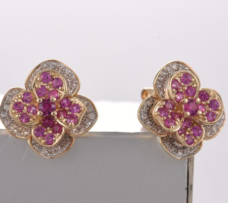 14KYW Earrings Diamond,Pink Sapphire,Ruby (E321740PRU14KYW)