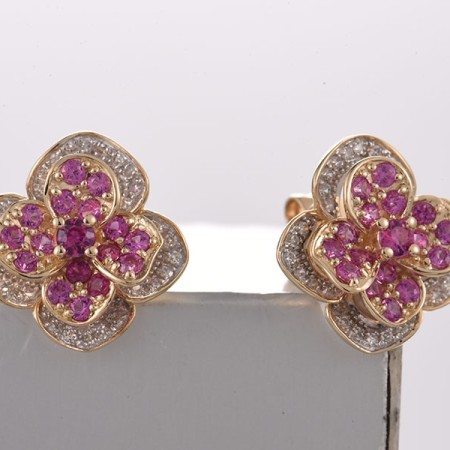 14KYW Earrings Diamond,Pink Sapphire,Ruby (E321740PRU14KYW)