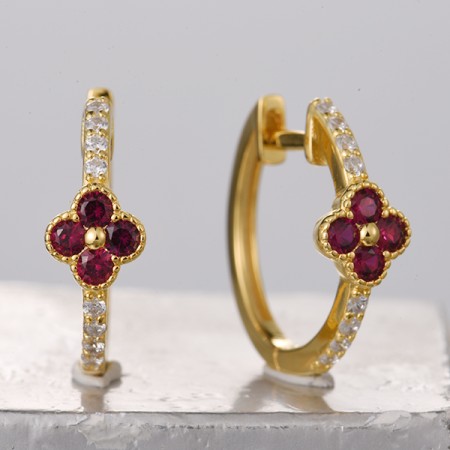 Sterling Silver w/ Yellow Plating Earrings Created Ruby,White Cubic Zirconia (E321936CRZSY925)