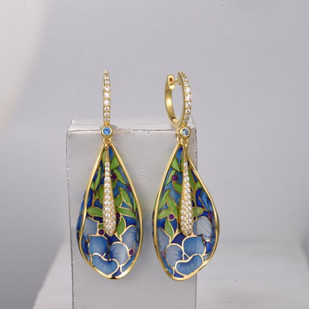 Sterling Silver w/ Yellow Plating Earrings Enamel,Synthetic Blue Spinel,White Cubic Zirconia (E321943ENASY925)