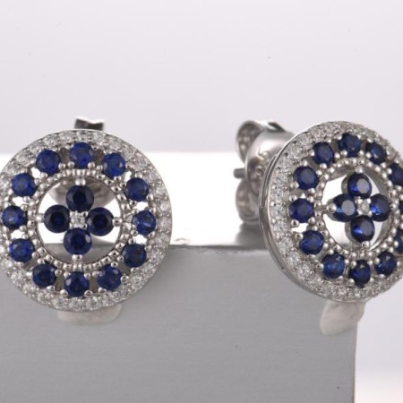 Sterling Silver Earrings Created Sapphire,White Cubic Zirconia (E322089CRSZSL925)