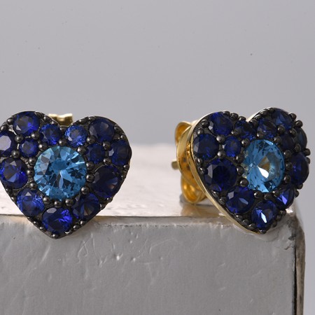 Sterling Silver w/ Yellow Black Plating Earrings Created Sapphire,Synthetic Blue Spinel (E322092BSRSC925)