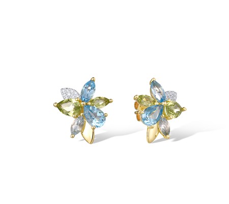 14KYW Earrings Blue Topaz (Sky Blue),Blue Topaz (Swiss Blue),Diamond,Peridot (E322104BBTP14KYW)