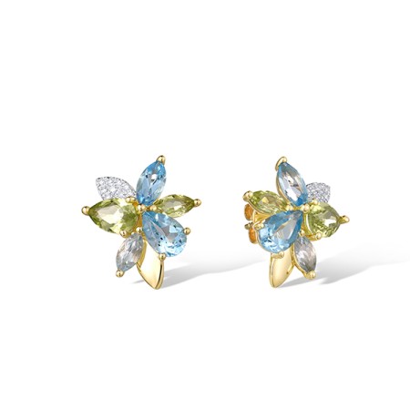 14KYW Earrings Blue Topaz (Sky Blue),Blue Topaz (Swiss Blue),Diamond,Peridot (E322104BBTP14KYW)