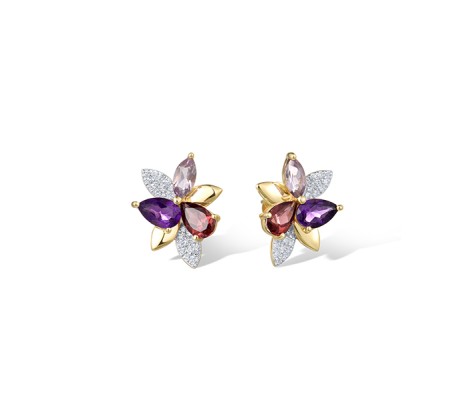 14KYW Earrings Diamond,Garnet,Amethyst (E322106AGA14KYW)